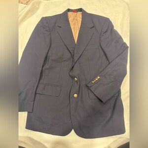Vintage Macy’s Men’s Navy Wool Blazer Gold Buttons Classic Sport Coat